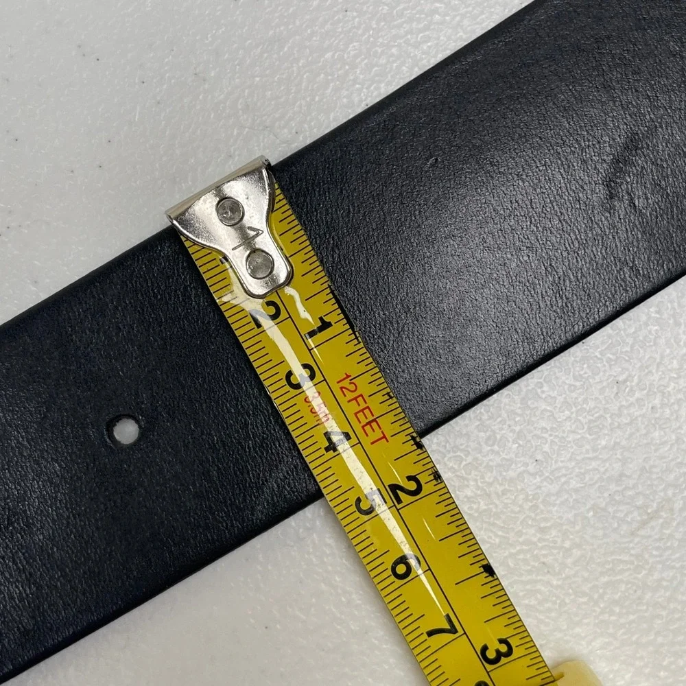 Vintage Eddie Bauer Leather Belt Women M Black Silver Crescent Buckle Western